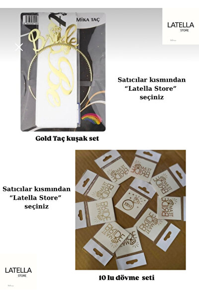 Anatolia Gold Bride Taç, Kuşak Ve 10lu Dövme Seti Bride To Be Bekarlığa Veda ...