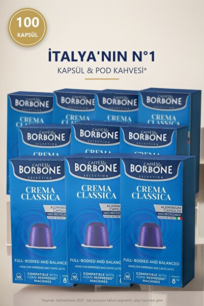 Caffe Borbone Caffè Borbone Crema Classica 100 Kapsül – Nespresso Uyumlu Napo...