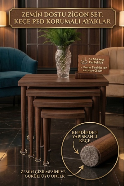 brahimigold Modern Tasarımlı MDF 4’lü Arel Ceviz Zigon Sehpa Takımı – Ahşap A...