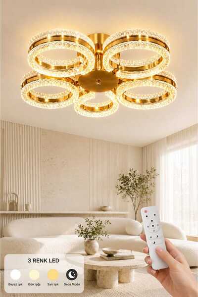MAVERALİGHTİNG ALYA 5Lİ AVİZE 3 RENK LED ISIKLI KUMANDALI AVİZE MODERN SALON ...