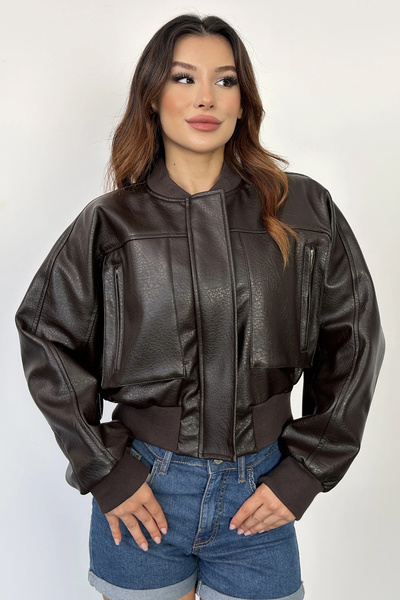 PRİFALDİ Agli̇mmer Pb Oversize Bomber Zippered Double Pocket Ribbed Light Bro...