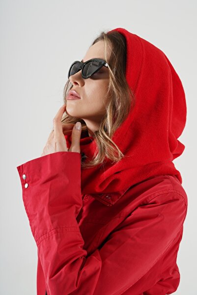 Cosy Club Shop Kadın Kırmızı Polar Bere Kar Maskesi Balaklava Şapka Atkı Boyu...