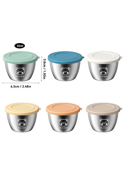 WORTHBUY Mix 6PCS 304 Stainless Steel Sauce Dish With Lid Portable Sealed Dip...