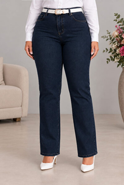 CEDY DENIM - Kadın Büyük Beden Boru Paça Yüksek Bel Regular Fit Likralı Panto...