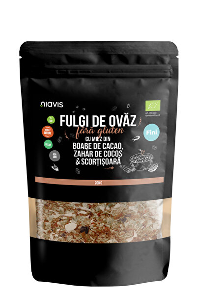 Niavis Fulgi de Ovaz Fini fara Gluten cu Miez din Boabe de Cacao, Zahar de Co...