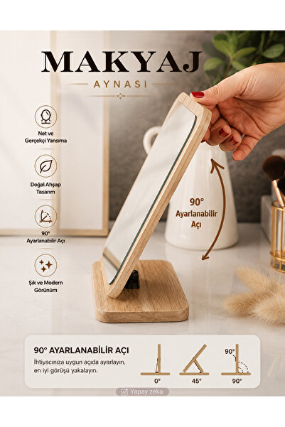 Unichrome El Aynası Masa Aynası Makyaj Aynası Eğim Ayarlanabilir Kare Makeup Mirror 18cm Menteşeli