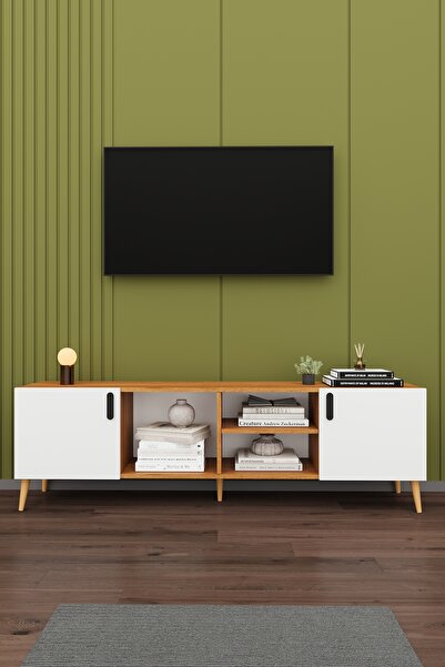 asratrend Modern TV Ünitesi %100 MDF Kapaklı Ahşap Ayaklı Televizyon Sehpası ...