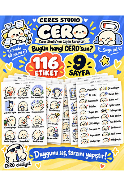 Ceres Studio CERO Türkçe Mood Sticker Seti – Duygu ve Sloganlı Dekoratif Çıka...