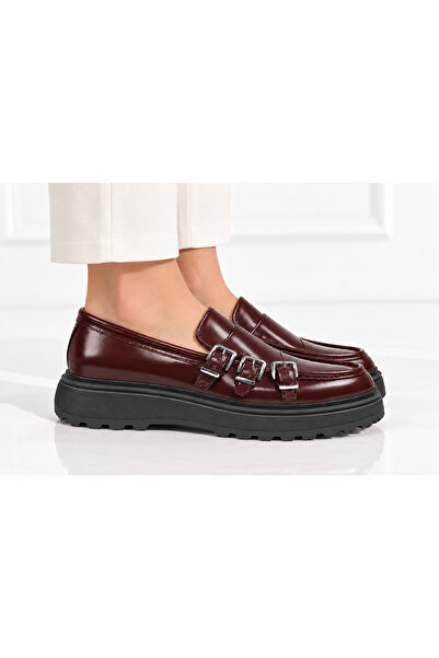 Oneka Shoes Kadın Günlük Loafer üç tokalı Kahverengi mat rugan 120926ELÜTK1515