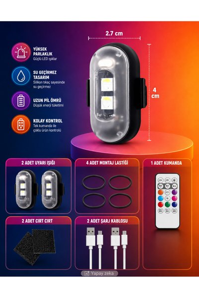 Unichrome Uzaktan Kumandalı 2'li Çakar Led/Şarjlı Mini Led Işık/Drone Işığı/Anti Çarpışma Uyarı Işığı