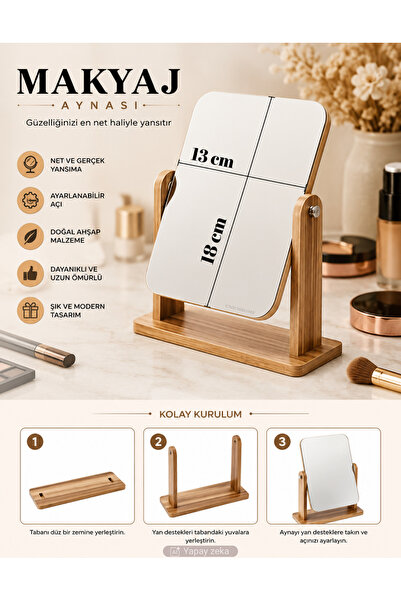 Unichrome El Aynası Masa Aynası Makyaj Aynası Ayarlanabilir Kare Makeup Mirror 18cm