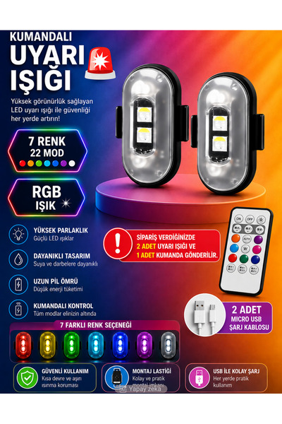 Unichrome Uzaktan Kumandalı 2'li Çakar Led/Şarjlı Mini Led Işık/Drone Işığı/A...