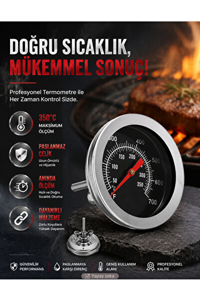 Hubstein 350 Derece Paslanmaz Çelik Barbekü Izgara Fırın Termometre Sıcaklık ...