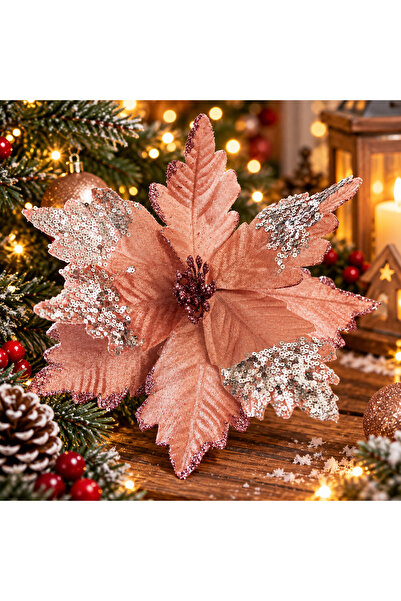 SERSIMO Set de 5 ornamente de Crăciun pentru brad, stea Poinsettia, 26 cm, ro...