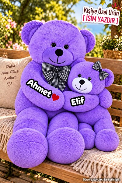 Pandamkee Kişiye Özel İsim Baskılı Analı Kızlı 8050 Yavrulu Peluş Ayı Seti – ...