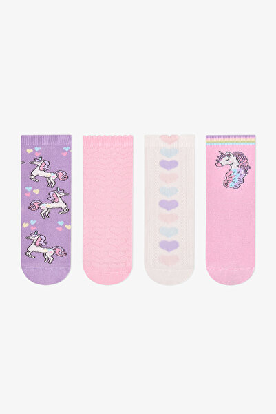 Penti Kız Çocuk Pembe Unicorn Pamuklu 4 Çift Soket Çorap
