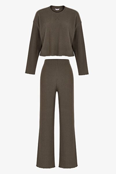 Penti Haki Khaki Waffle Uzun Kollu Pantolon Pijama Takımı