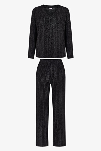 Penti Siyah Cozy Night Uzun Kollu Pantolon Pijama Takımı