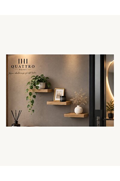 QUATTRO HOME 3'lü Kare Duvar Rafı Seti Ceviz Desenli