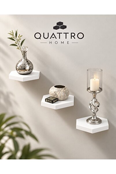 QUATTRO HOME 3'lü Altıgen Beyaz Duvar Rafı Seti