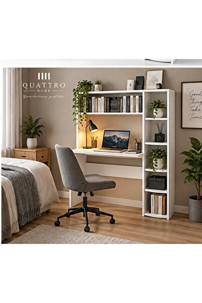 QUATTRO HOME Kitaplıklı Çalışma Masası - Beyaz