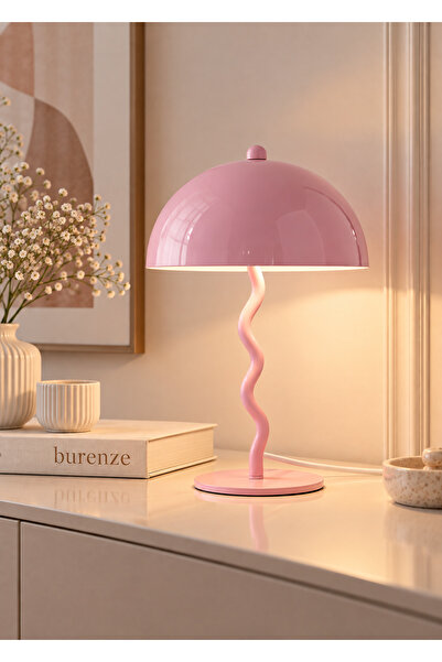 burenze Modern Tasarım Mars Zigzag Abajur Metal Gövde Pembe
