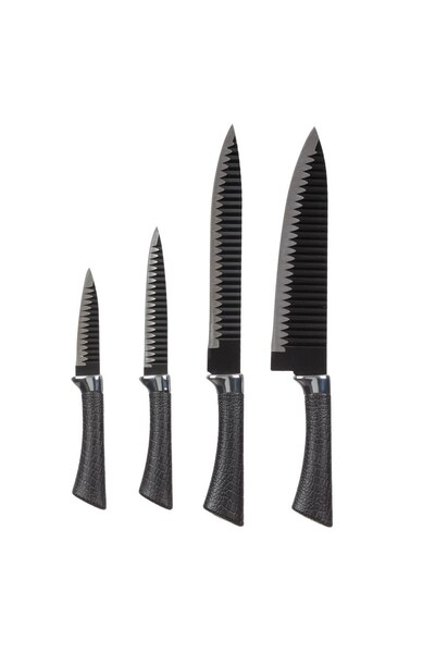 OEM Set Cutite Negre Argintii cu Lama din otel inoxidabil - 4buc