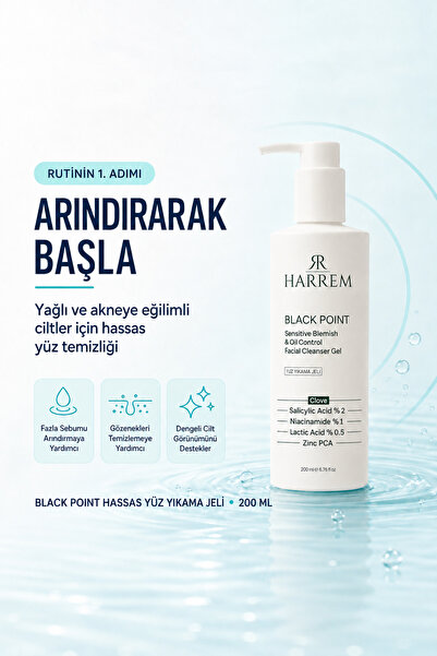Harrem Akneli&Yağlı Cilt Tipleri için Saliyclic Acid+Niacinamide Hassas Yüz Yıkama Jeli 200 ML Black P.int