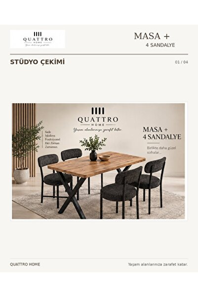 QUATTRO HOME Modern 4 Sandalyeli Mutfak ve Yemek Masası Seti 110x70 cm