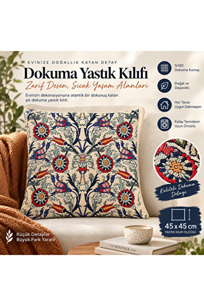 kapadokyahediyelik Woven Ottoman Tile Motif Pillow Case