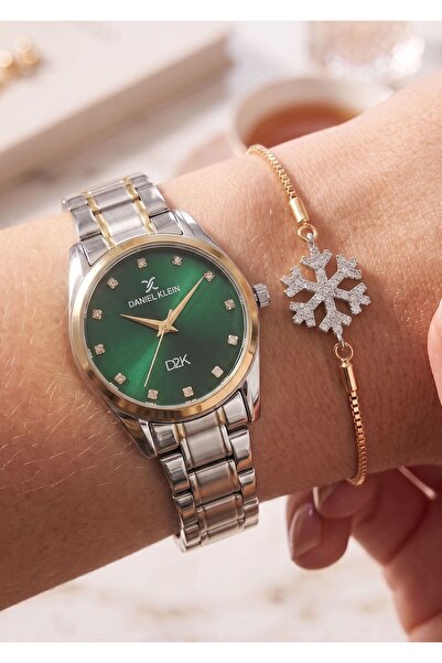 Daniel Klein Kadın Rose Gold Roma Rakamlı, Taşlı Kadran, Bileklik Hediye Takv...