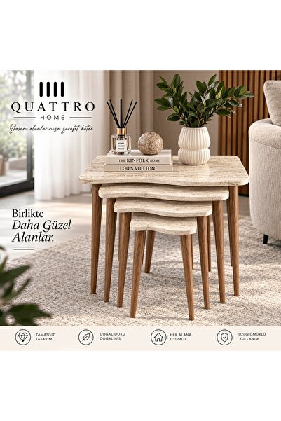 QUATTRO HOME Torna Ayaklı Ekru Zigon Sehpa Seti 4'lü