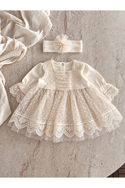 Jammybaby Carmen Elbise %100 Pamuk Penye Tül Dantelli Yenidoğan Kız Bebek Mev...