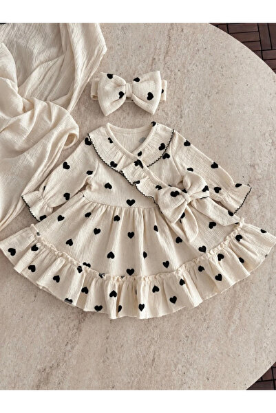 Jammybaby Amore Dress Heart Patterned Crochet 100% Cotton Dress and Bandana B...