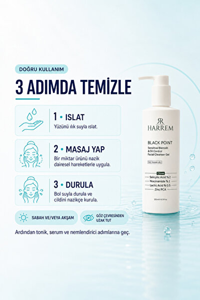 Harrem Akneli&Yağlı Cilt Tipleri için Saliyclic Acid+Niacinamide Hassas Yüz Yıkama Jeli 200 ML Black P.int