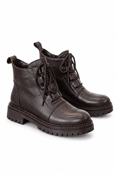 Parponi Anastasia Lace-Up Genuine Leather Women's Boots Brown