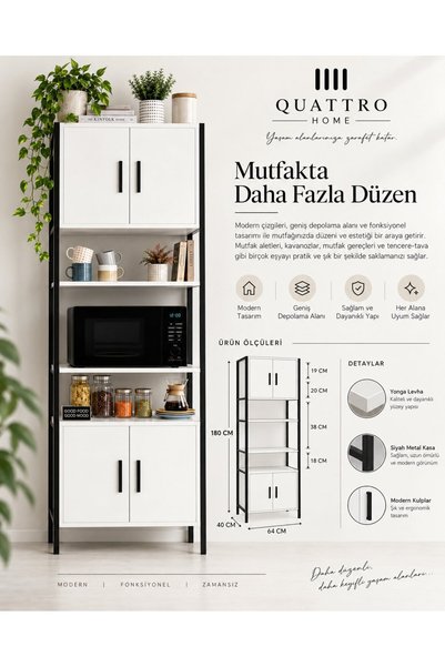 QUATTRO HOME Metal Ayaklı Beyaz Fırın Dolabı ve Kiler Düzenleyici