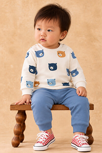 Rocha Baby RochaBaby Bebek Sevimli Ayı Desenli Omuzdan Çıtçıtlı Sweatshirt ve...