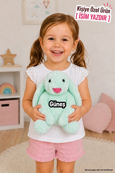 Pandamkee Kişiye Özel İsim Baskılı Uyku Arkadaşım Tavşan 35 cm Peluş Tavşan