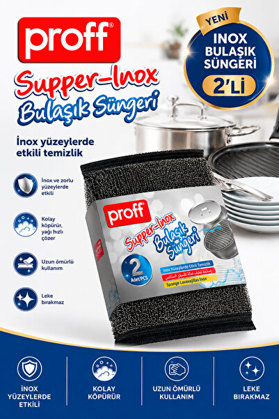 Proff Supper-İnox Paslanmaz Çelik Kaplı Bulaşık Süngeri - 2 Adet
