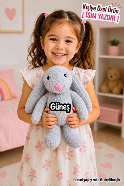 Pandamkee Kişiye Özel İsim Baskılı Uyku Arkadaşım Tavşan 35 cm Peluş Tavşan