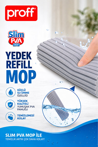 Proff Slim PVA Mop Yedek Sünger Paspas Başlığı Ekstra Su Emici Tüm Yüzeylere ...