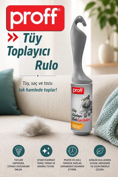 Proff Tüy Toplayıcı Rulo (1 Adet Sap + 1 Adet 60 yapraklı Rulo)