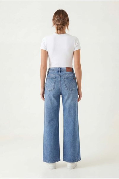 Unbraded Women's high rise wide leg jeans - denim stretch - 32