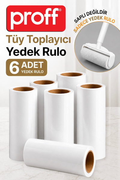 Proff 6 Adet XL Yüzey Tüy ve Toz Toplayıcı Yedek Rulo Kedi Köpek Tüy Alıcı (S...