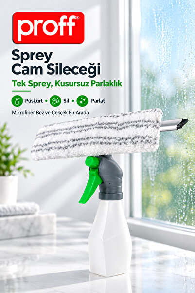 Proff Çok Amaçlı Su Hazneli Sprey Cam Sileceği - Mikrofiber Bezli İz Bırakmay...