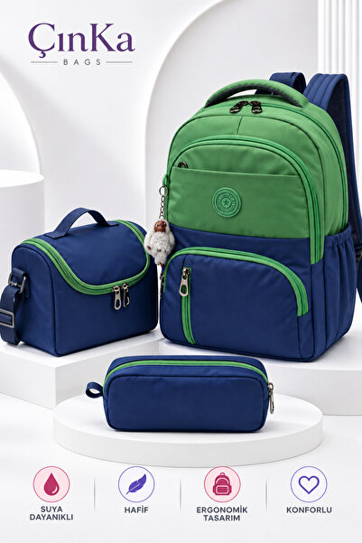 Çınka Bags Suya Dayanıklı Kumaş Folyo Beslenmelikli ve Kalemlikli Sırt İlkoku...