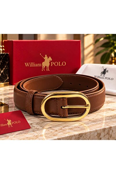 WİLLİAMPOLO Asian Genuine Leather Gold Buckle Tan Women's Belt