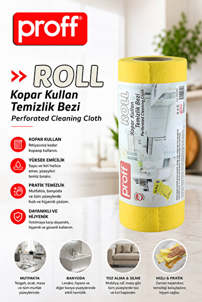Proff Roll Kopar Kullan Temizlik Bezi 15 Yaprak Islak Kuru Yüksek Emici Rulo ...