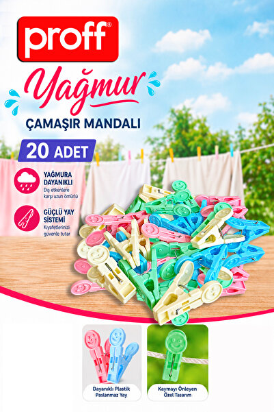 Proff Yağmur 20-Piece Clothes Pegs - Stainless Spring-Loaded Non-Slip Pegs Se...